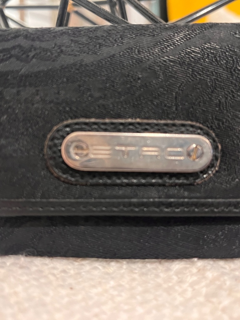 Etro Black Textured Men's Card Holder with Silver Logo Plaque